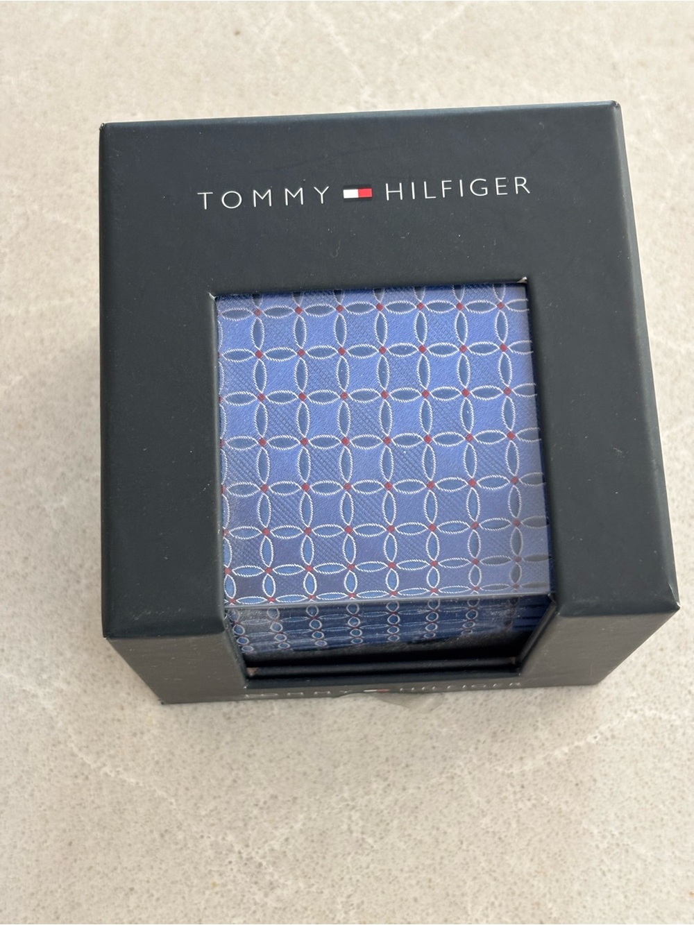 Tommy Hilfiger 100% Silk Tie Brand New Boxed Blue Geometric Formal Luxury
